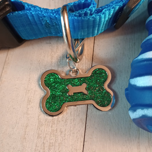 Green Glitter Bone Shaped Pet Tag