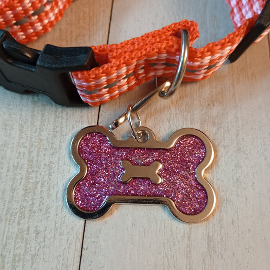 Purple Glitter Bone Shaped Pet Tag