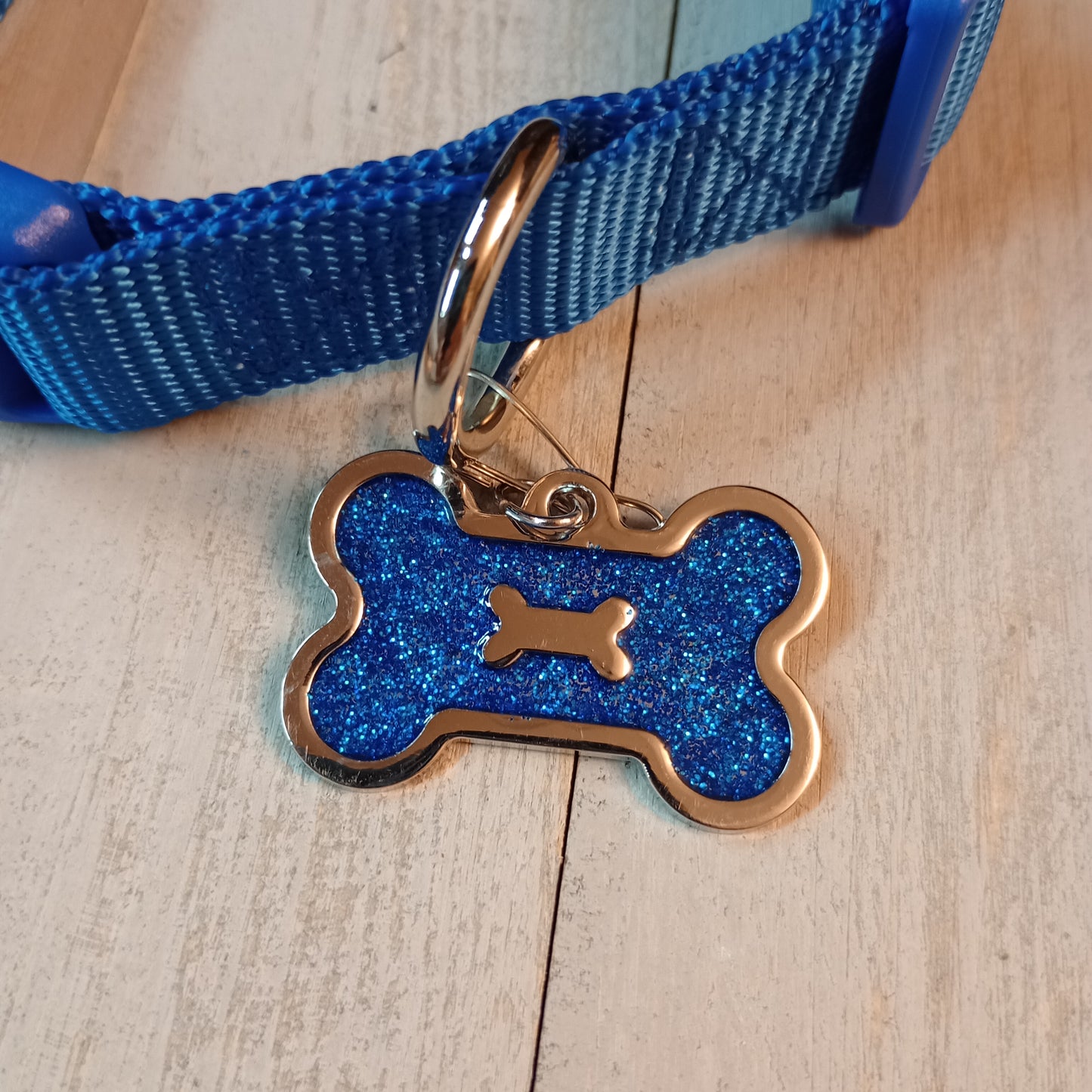 Blue Glitter Bone Shaped Pet Tag