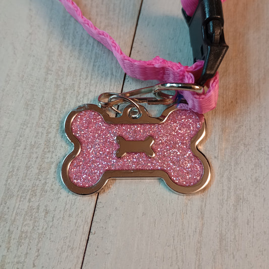 Pink Glitter Bone Shaped Pet Tag