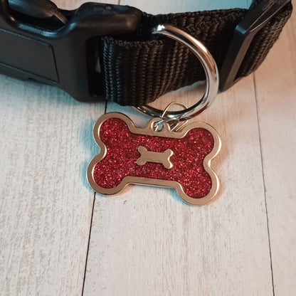 Red Glitter Bone Shaped Pet Tag