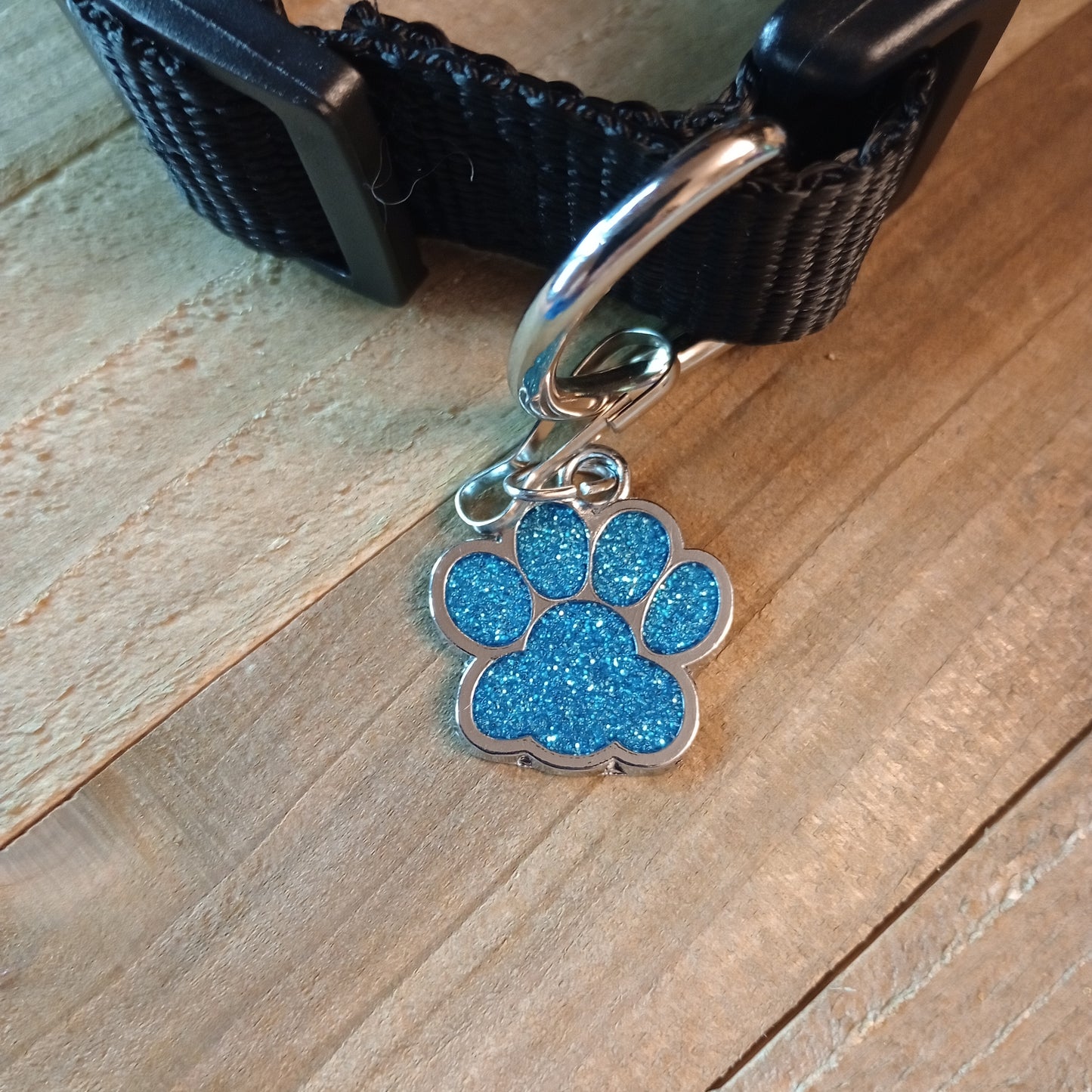 Light Blue Glitter Paw Pet Tag (1 inch)