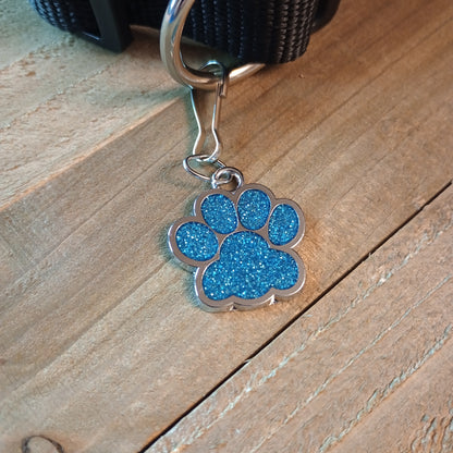 Light Blue Glitter Paw Pet Tag (1 inch)