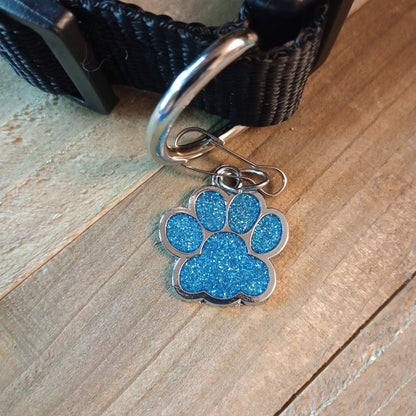 Light Blue Glitter Paw Pet Tag (1 inch)