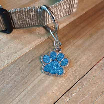 Light Blue Glitter Paw Pet Tag (1 inch)