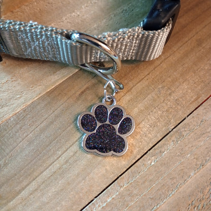 Dark Gray Glitter Paw Pet Tag (1 inch)