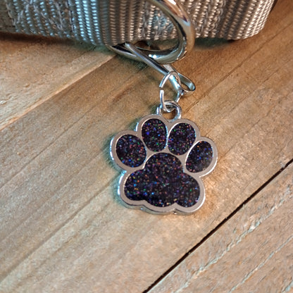 Dark Gray Glitter Paw Pet Tag (1 inch)