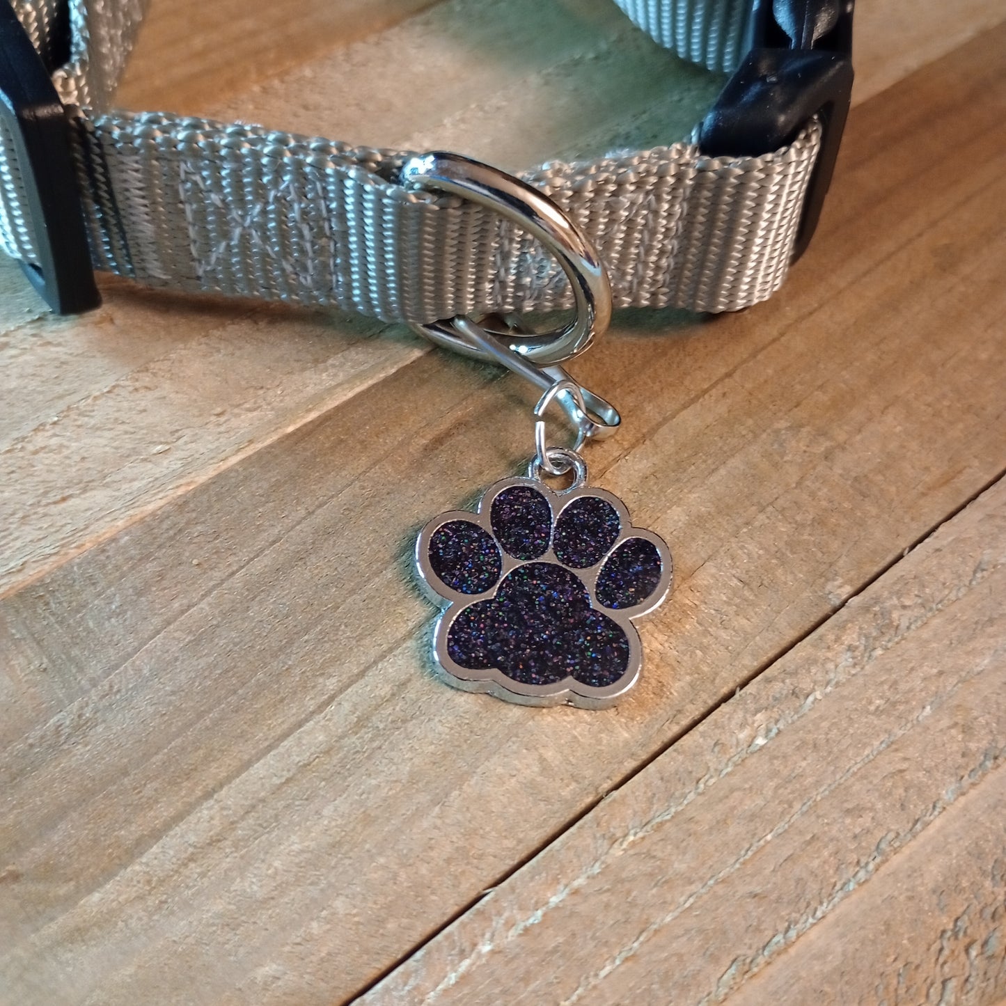 Dark Gray Glitter Paw Pet Tag (1 inch)