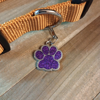 Purple Glitter Paw Pet Tag (1 inch)