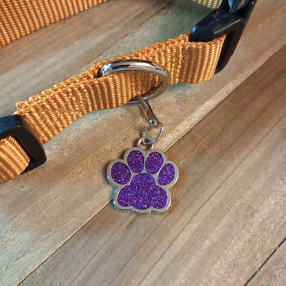 Purple Glitter Paw Pet Tag (1 inch)