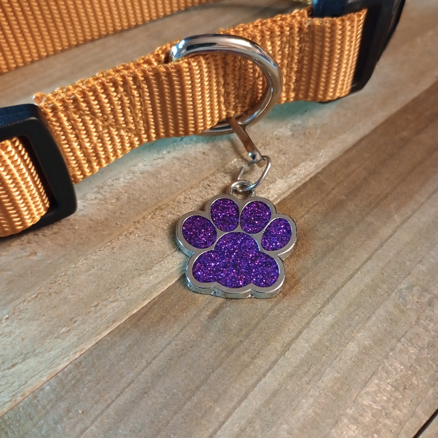 Purple Glitter Paw Pet Tag (1 inch)