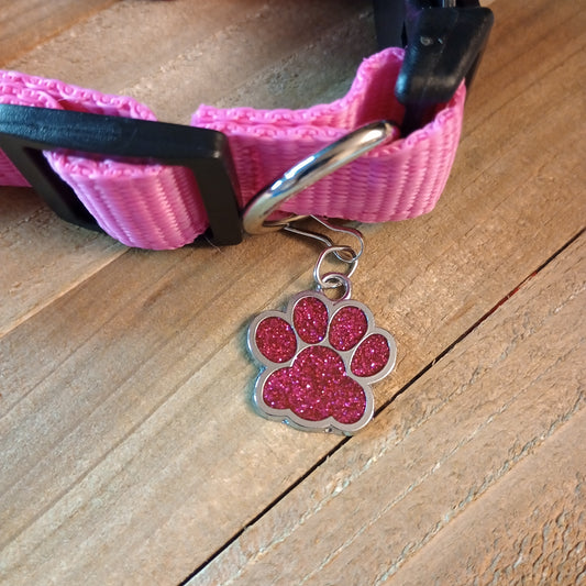 Dark Pink Glitter Paw Pet Tag (1 inch)