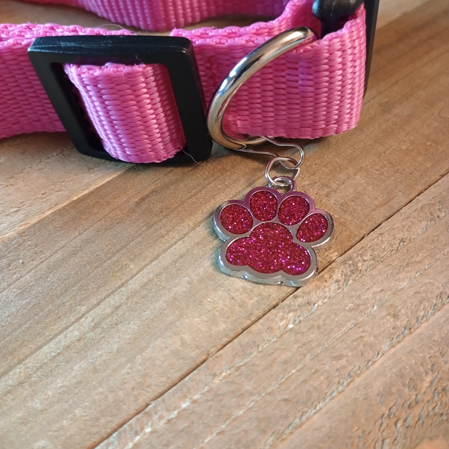 Dark Pink Glitter Paw Pet Tag (1 inch)