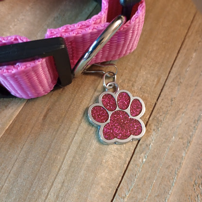 Dark Pink Glitter Paw Pet Tag (1 inch)