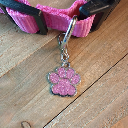 Pink Glitter Paw Pet Tag (1 inch)