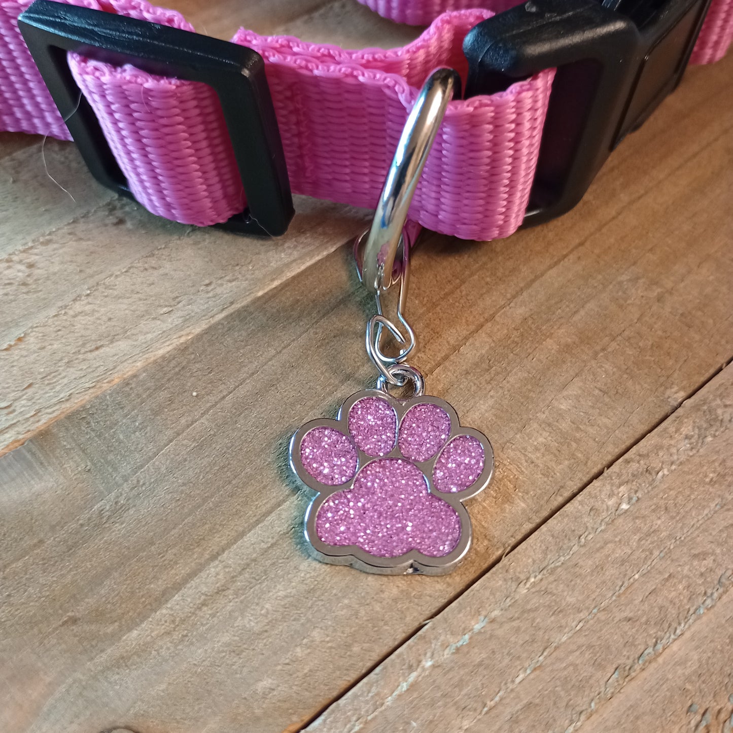 Pink Glitter Paw Pet Tag (1 inch)