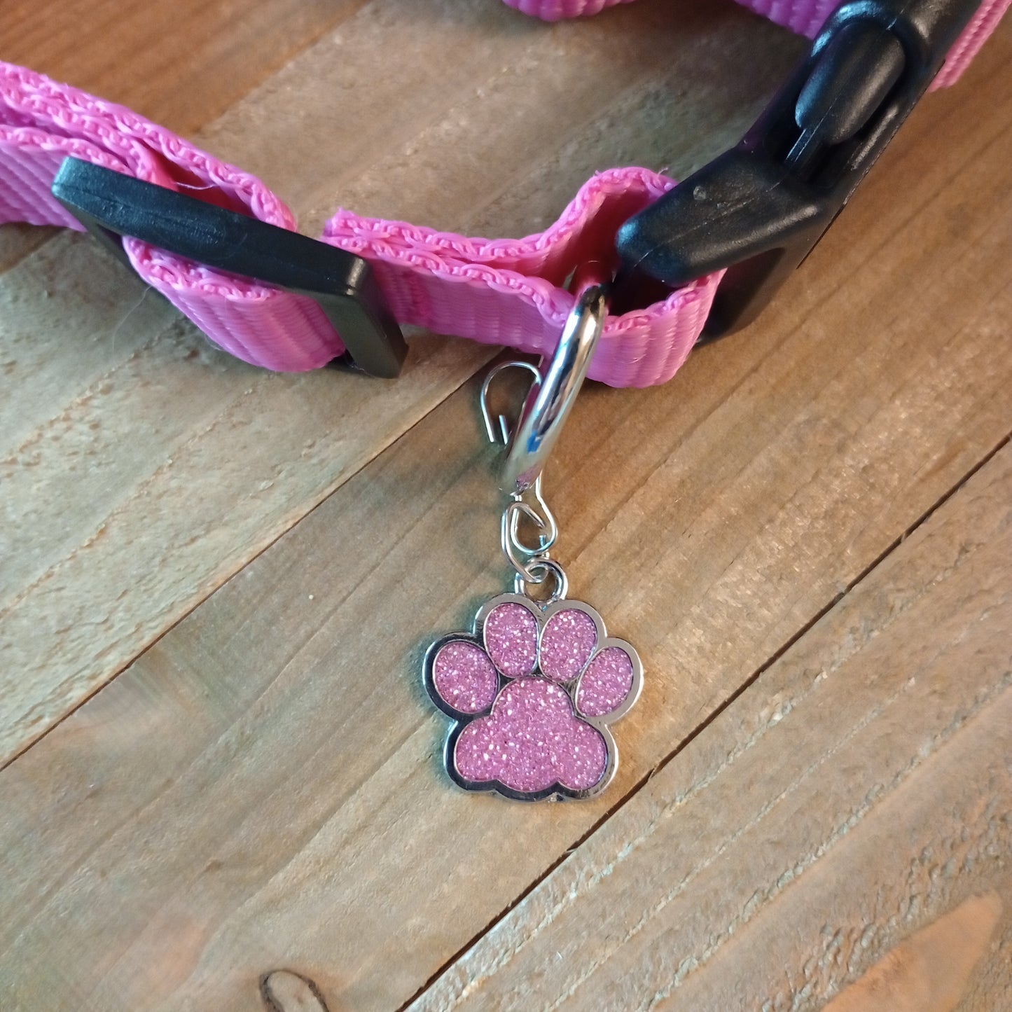 Pink Glitter Paw Pet Tag (1 inch)