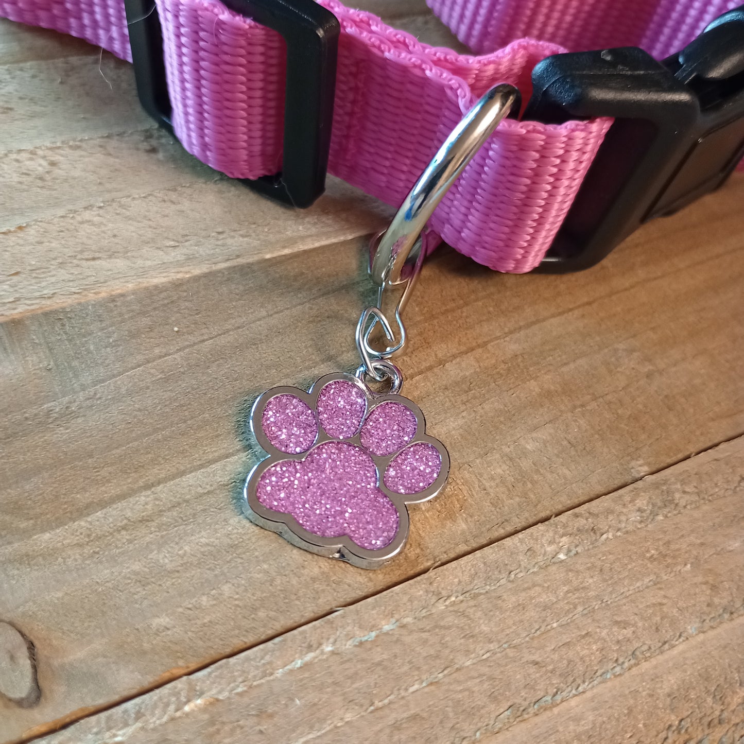 Pink Glitter Paw Pet Tag (1 inch)