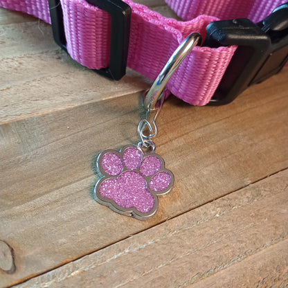 Pink Glitter Paw Pet Tag (1 inch)