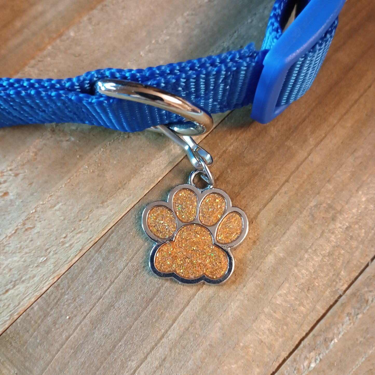 Yellow Glitter Paw Pet Tag (1 inch)