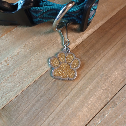 Gold Colored Glitter Paw Pet Tag (1 inch)