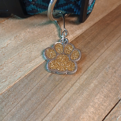 Gold Colored Glitter Paw Pet Tag (1 inch)