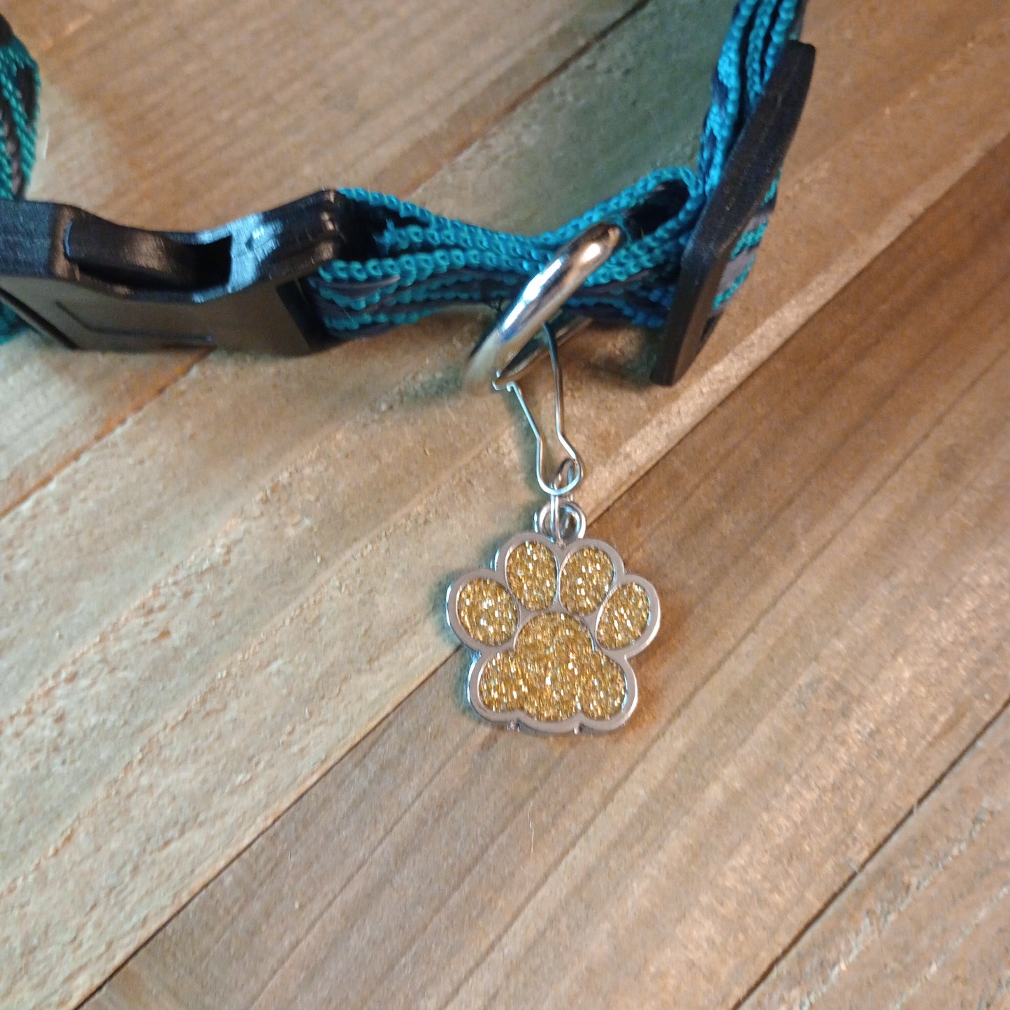 Gold Colored Glitter Paw Pet Tag (1 inch)