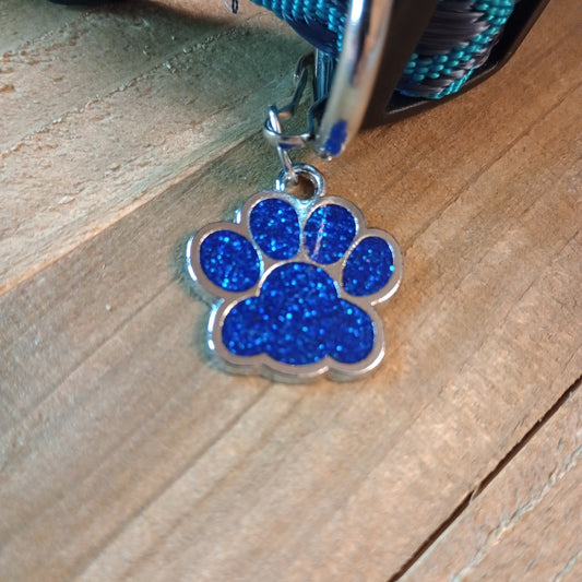 Dark Blue Glitter Paw Pet Tag (1 inch)