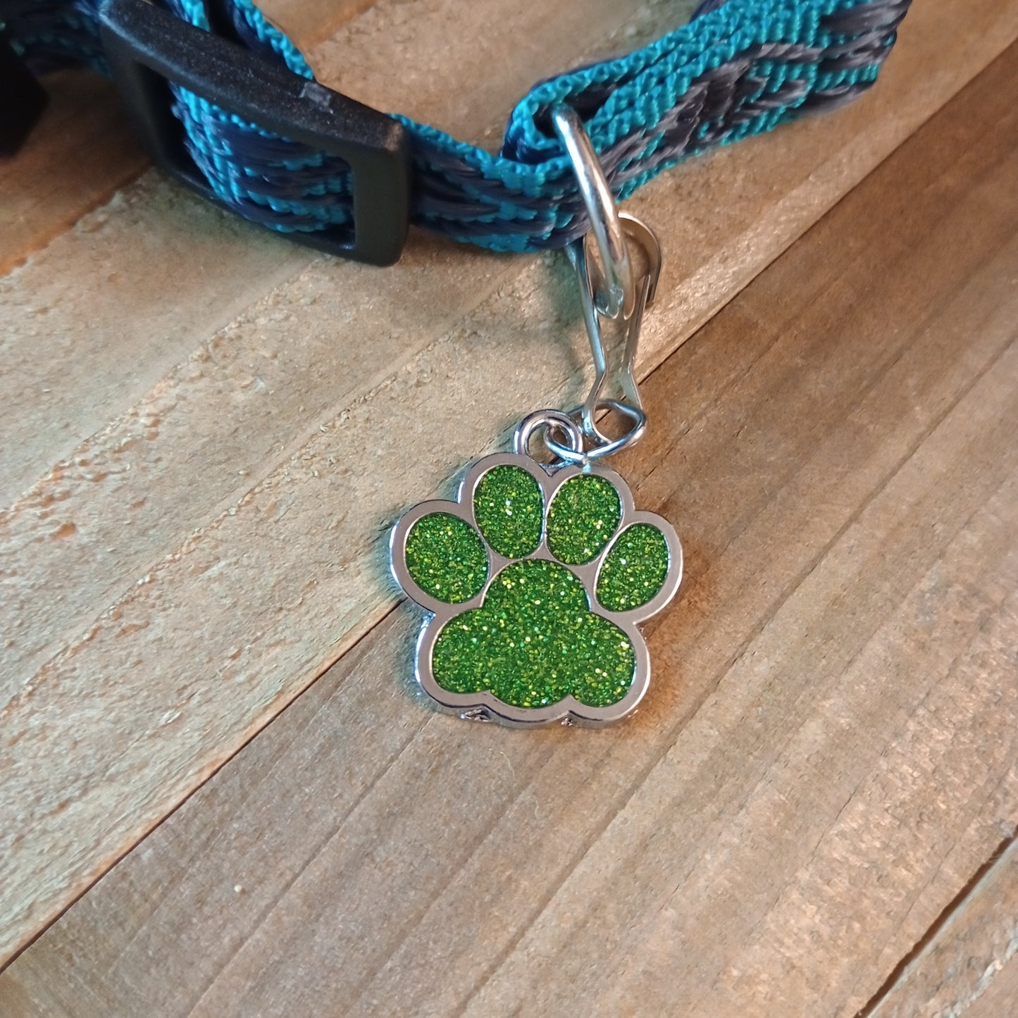 Light Green Glitter Paw Pet Tag (1 inch).