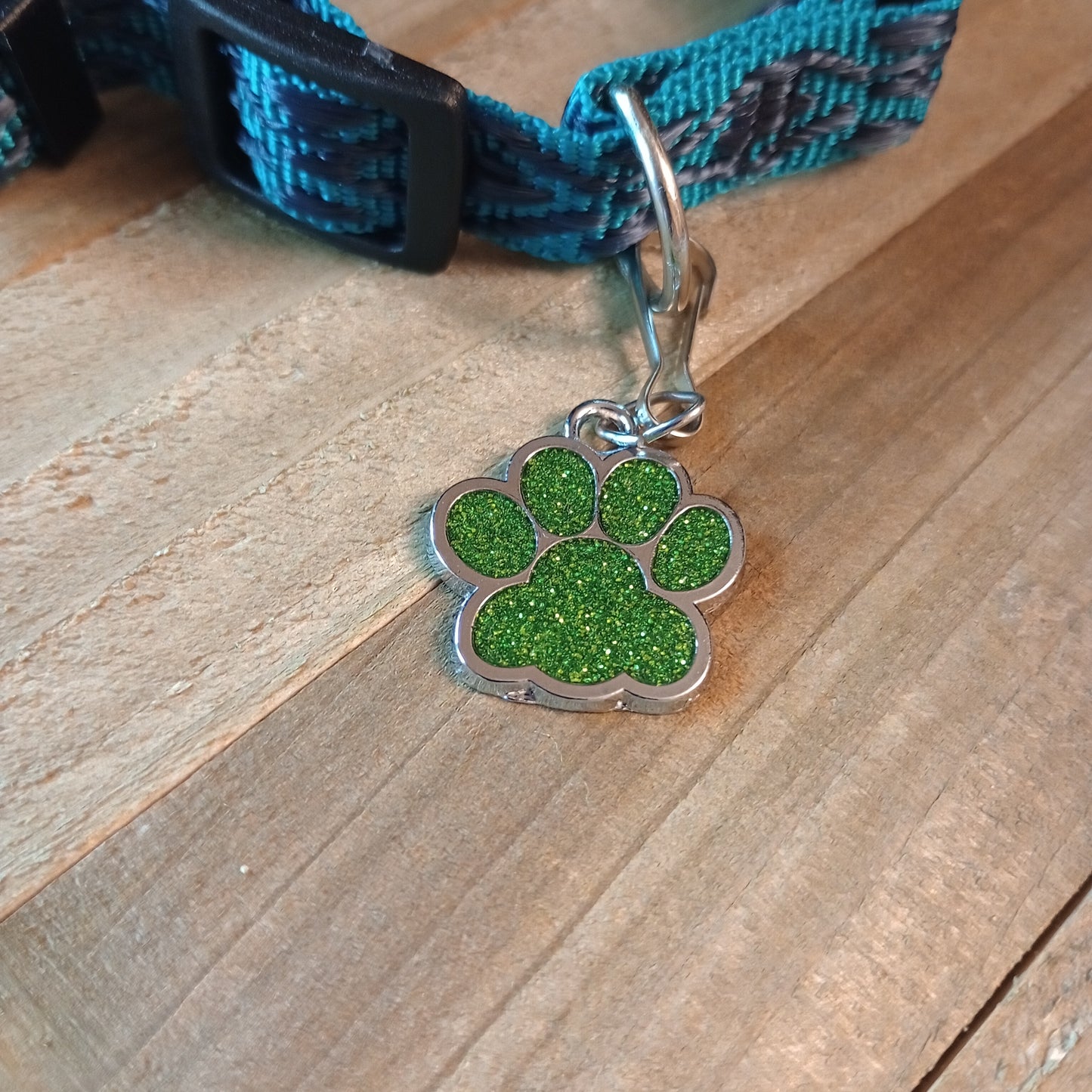 Light Green Glitter Paw Pet Tag (1 inch).