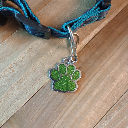 Light Green Glitter Paw Pet Tag (1 inch).