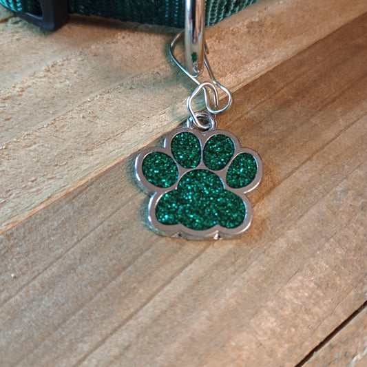 Emerald Green Glitter Paw Pet Tag (1 inch)