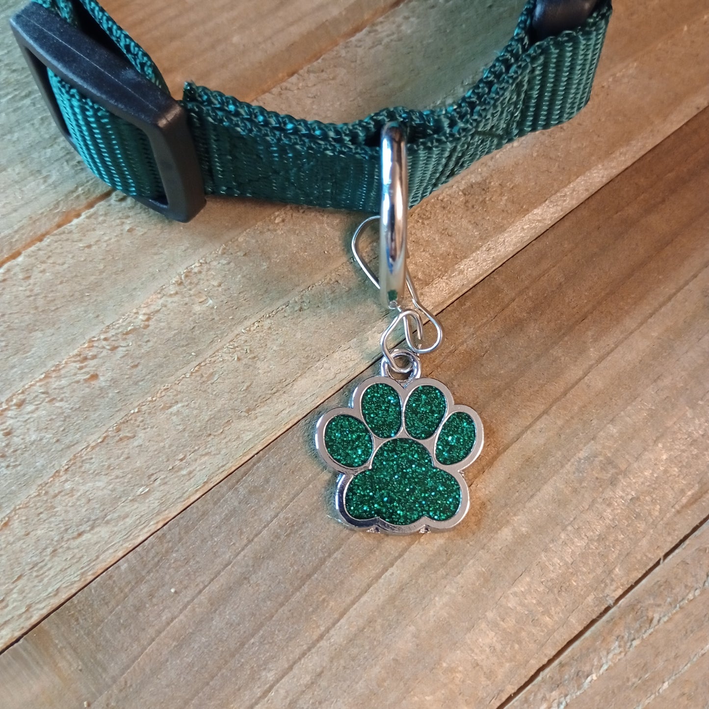 Emerald Green Glitter Paw Pet Tag (1 inch)