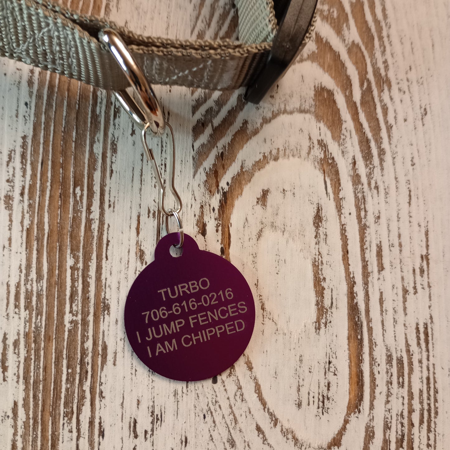 Purple Round Pet Tag 1.25 inch