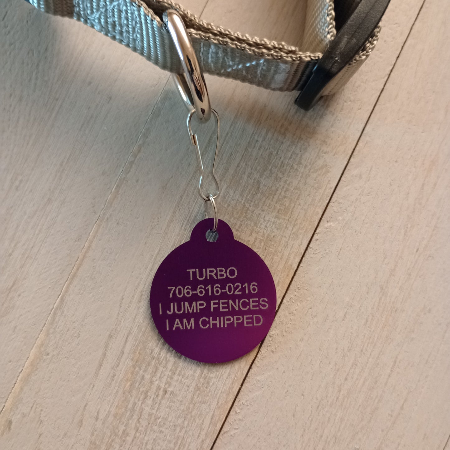 Purple Round Pet Tag 1.25 inch