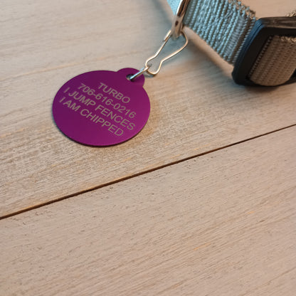 Purple Round Pet Tag 1.25 inch