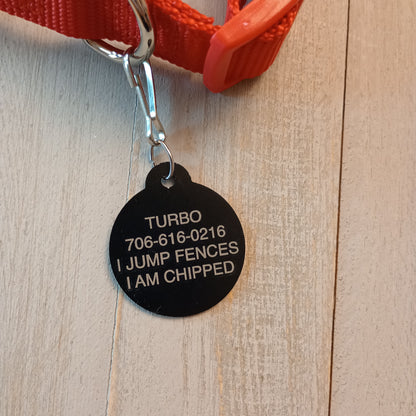 Black Round Pet Tag 1.25 inch