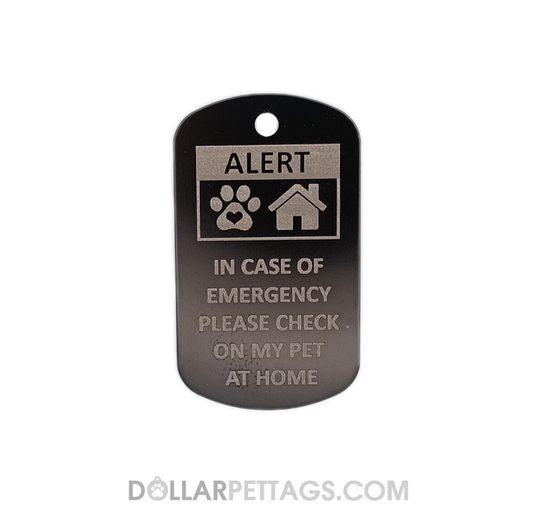 Black Military Style "Please Check On My Pet" Tag