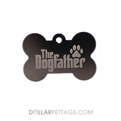 Black Bone Shaped "The Dogfather" Pet Tag