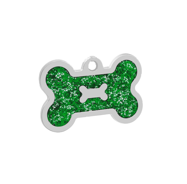 Green Glitter Bone Shaped Pet Tag