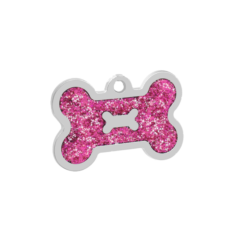 Pink Glitter Bone Shaped Pet Tag