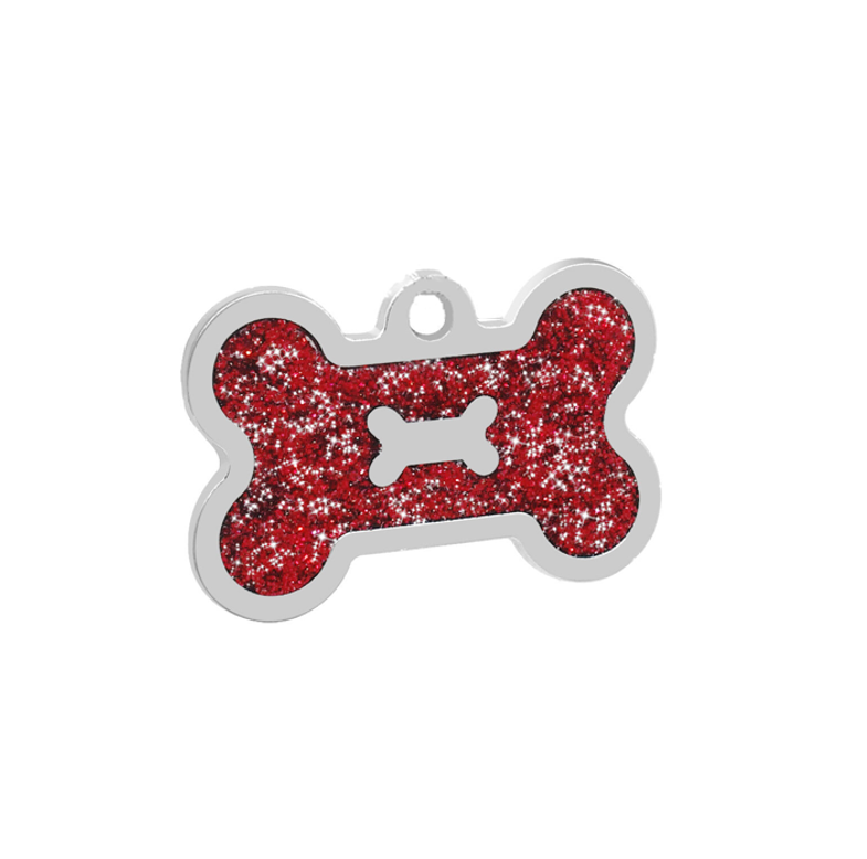 Red Glitter Bone Shaped Pet Tag