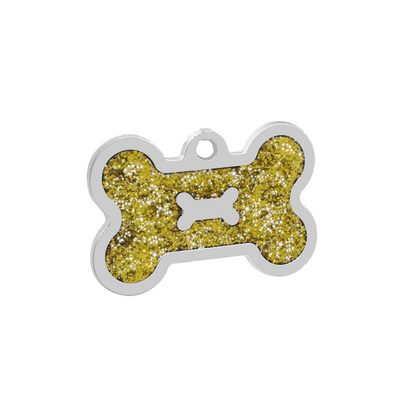 Yellow Glitter Bone Shaped Pet Tag