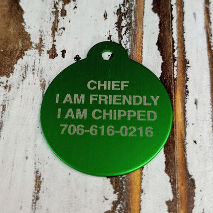 Green Round Pet Tag 1.25 inch