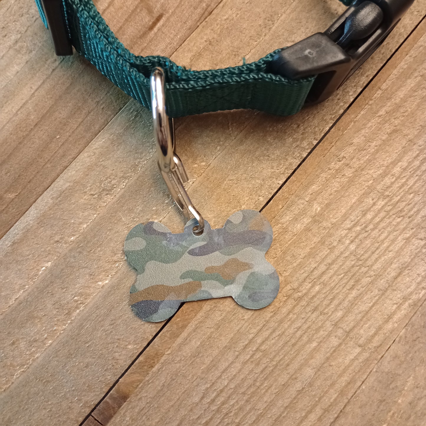 Darker Green Camo Bone Shaped Pet Tag.