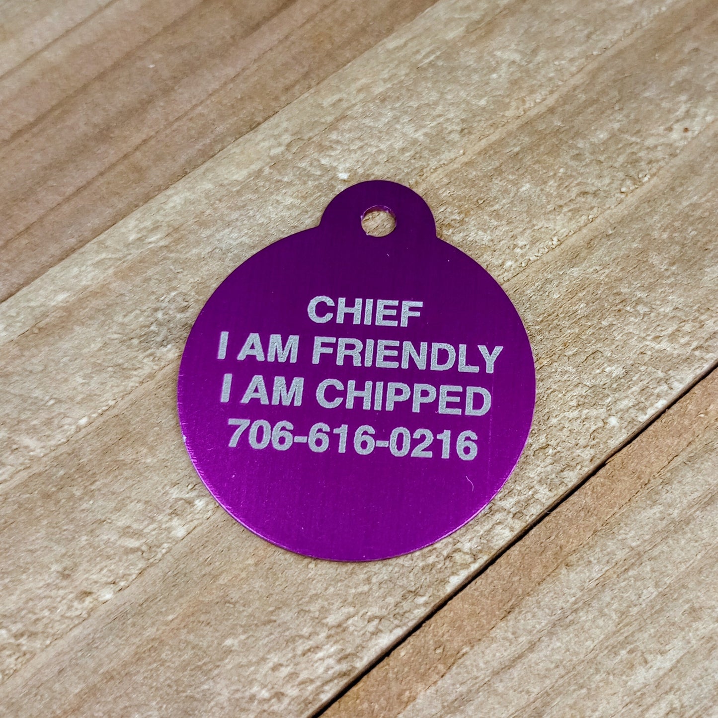 Purple Round Pet Tag 1.25 inch