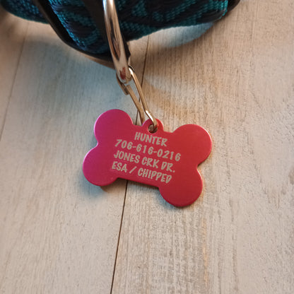 Dark Pink Bone Shaped Pet Tag