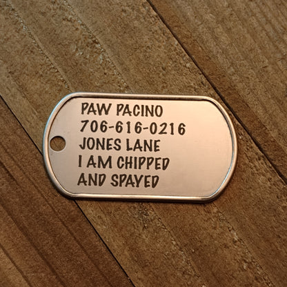 Laser Engraved Military Dog Tag Pet Tag