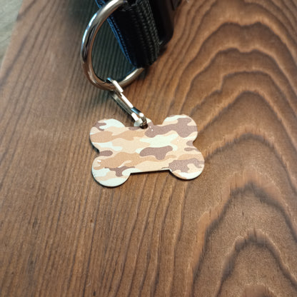 Brown Camo Bone Shaped Pet Tag