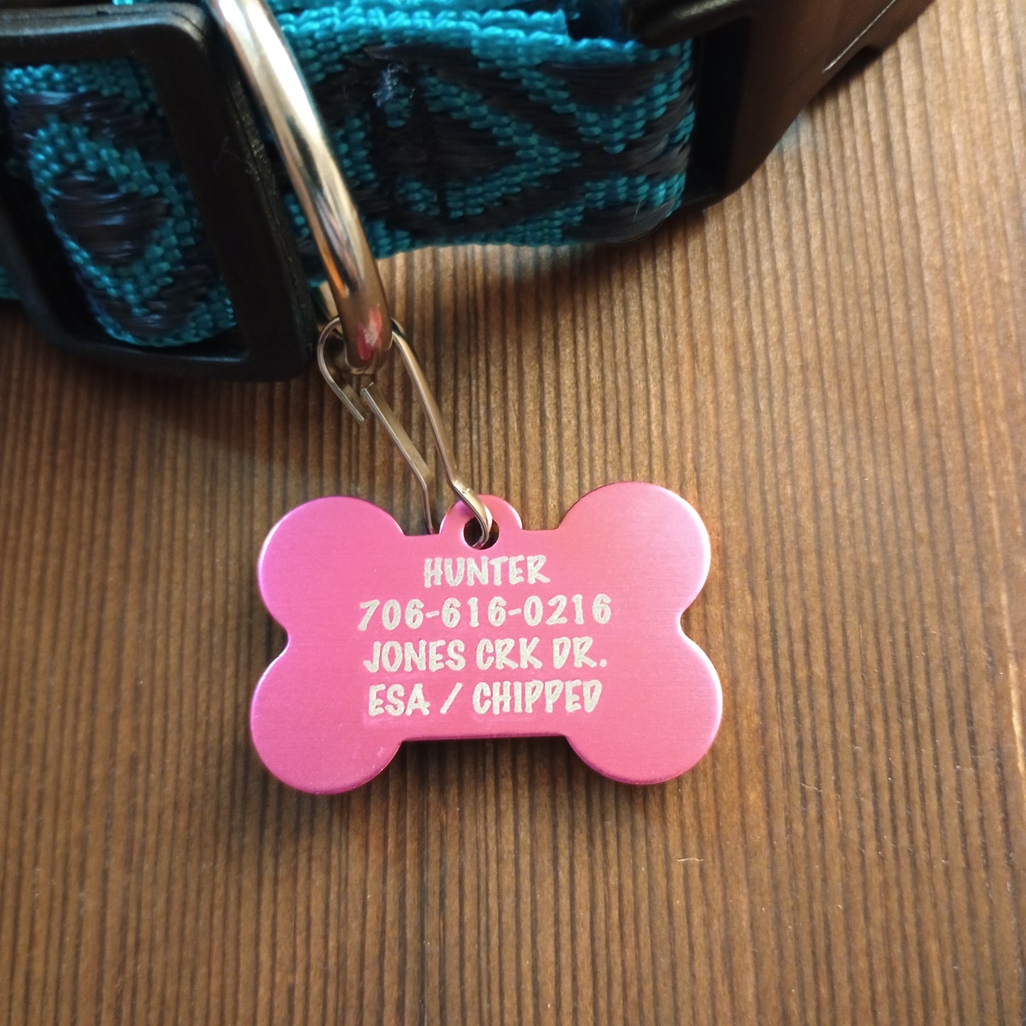 Dark Pink Bone Shaped Pet Tag